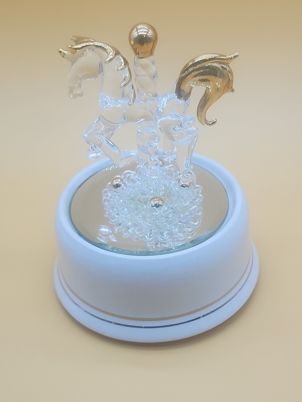 Elegant Clear Glass Carousel Horse Figurine with Gold Accents Music Box